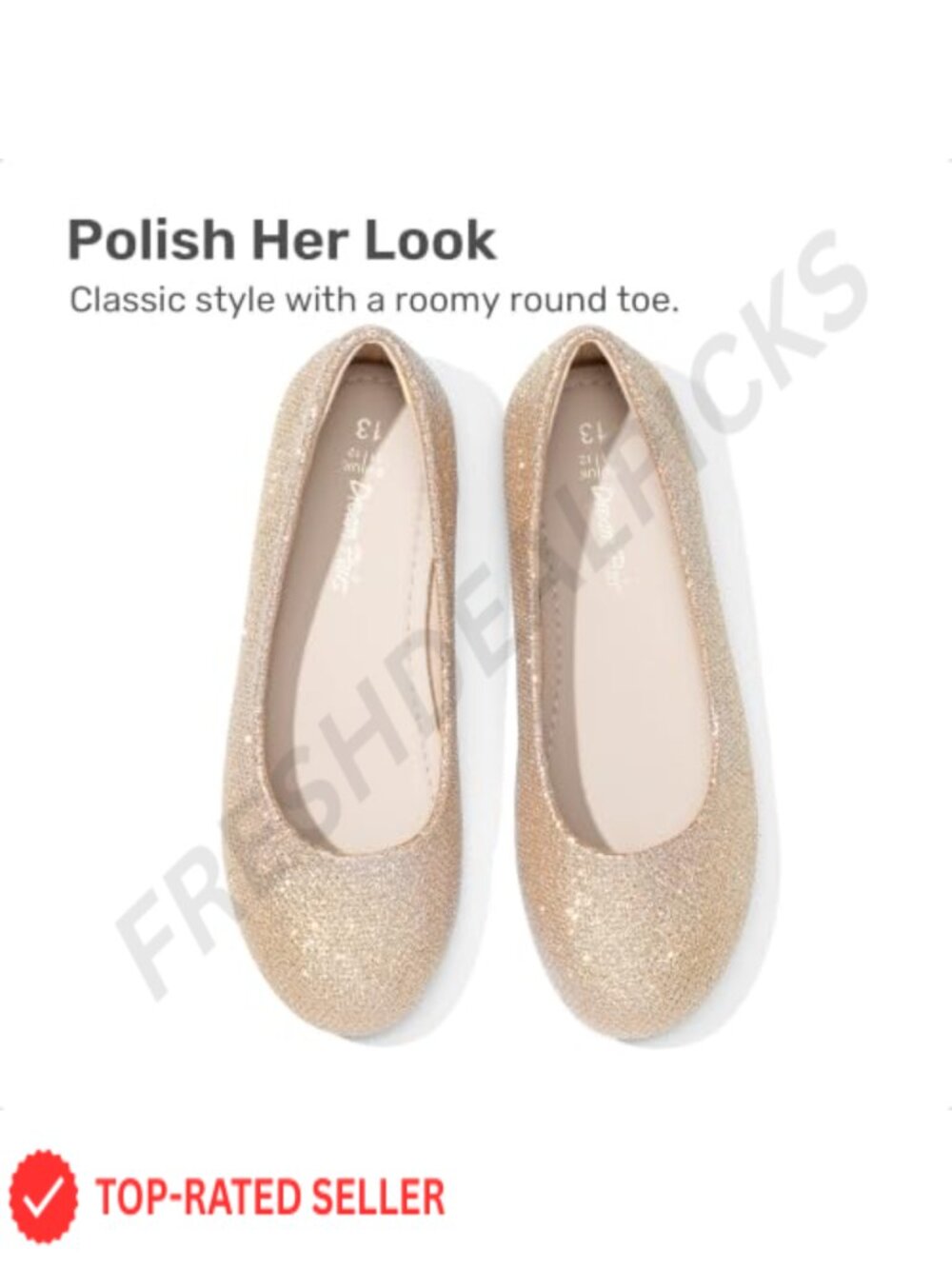 Girls Ballet Flats Dress Shoes PU Insole TPR Outsole Round Toe - Picture 2 of 6